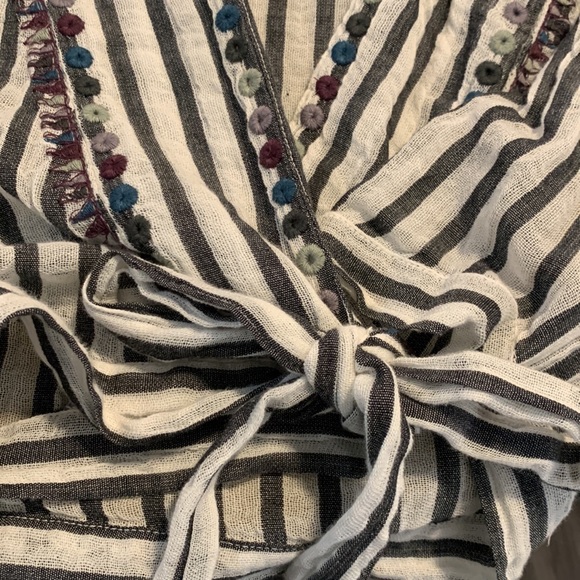 Free People Barcelona nights Striped Waist Tie Woven Blouse Size XSmall - Picture 5 of 9